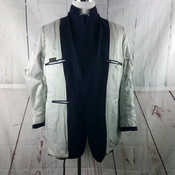 Vtg Nieman Marcus 43R 2 Gold Button Navy Blue Suit Blazer Sport Coat